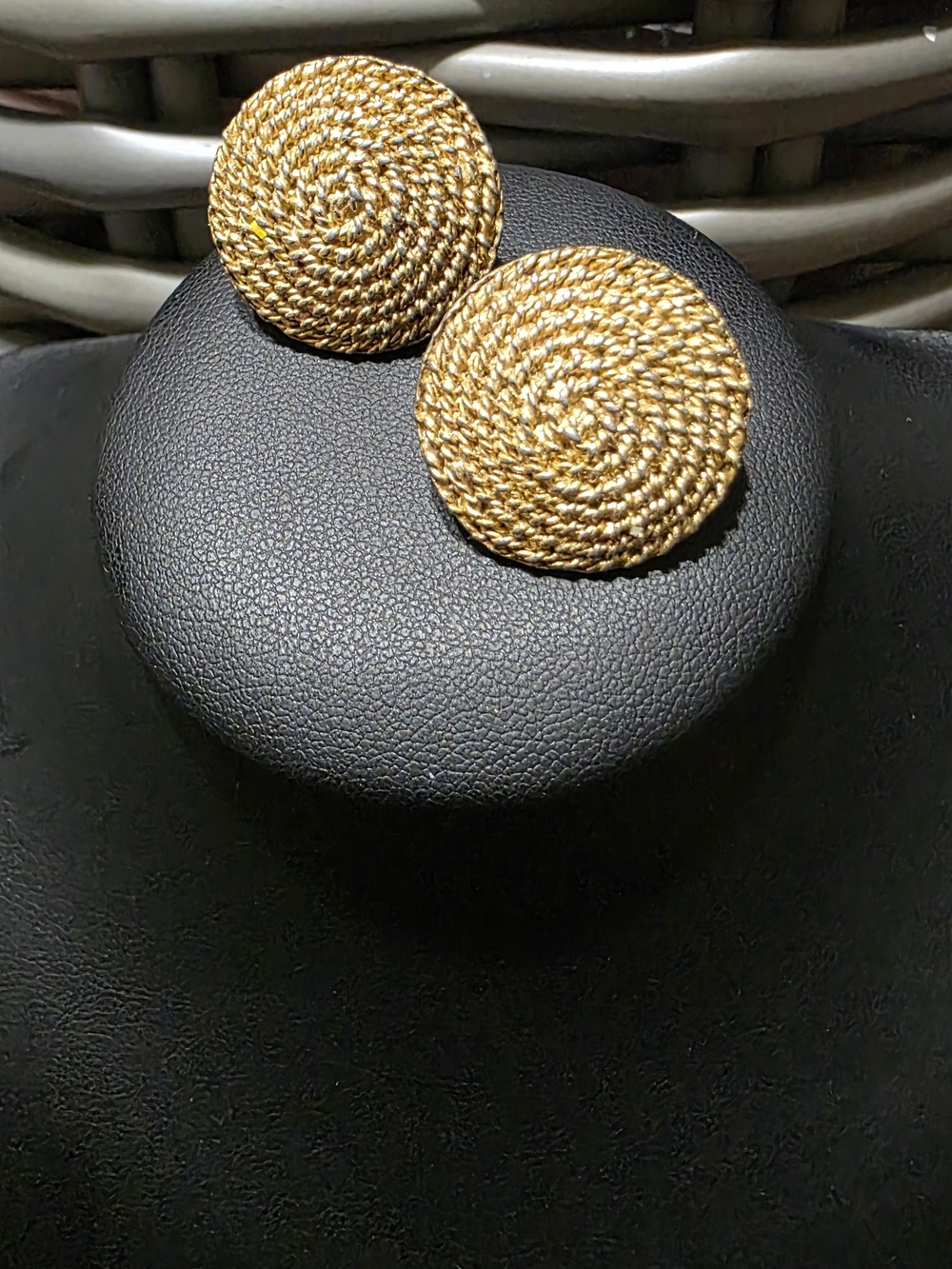 Gold Spiral Woven Round Stud Earrings - Women Jewelry
